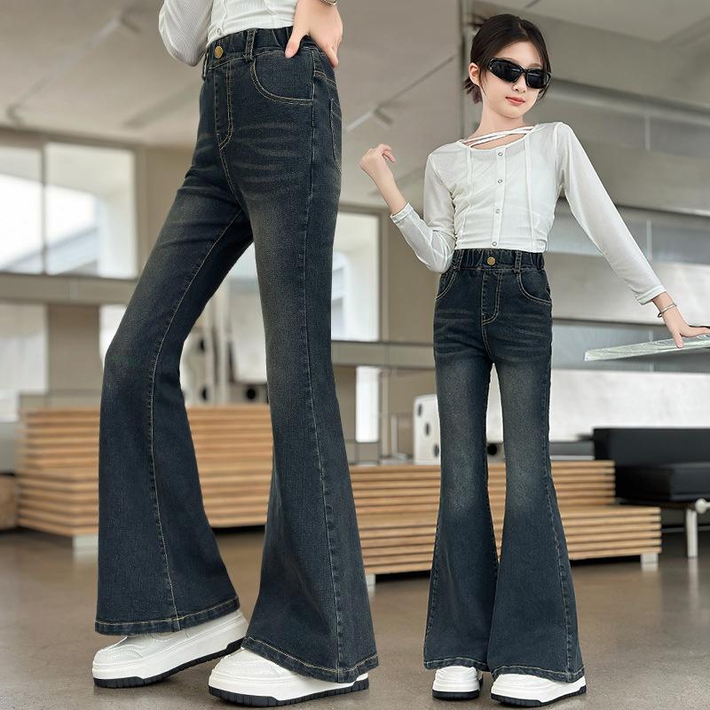 Girls' Flared Pants Autumn and Spring Children's High-waisted Jeans Slim Western Style Girls Casual Trousers