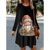 Winter Women's Christmas Party Dress Fashion 3D Trend Funny Santa Claus Printed Dress Long Sleeve O-Neck