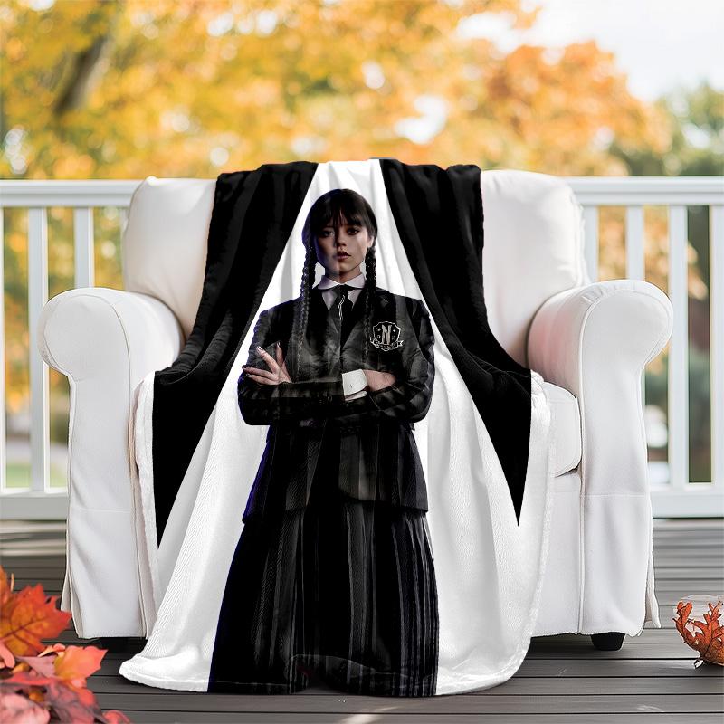 1pc Addams Family Wednesday2 Theme Blanket - Digital Print, Polyester, Cozy for All Seasons, Perfect for Outdoor, and Travel