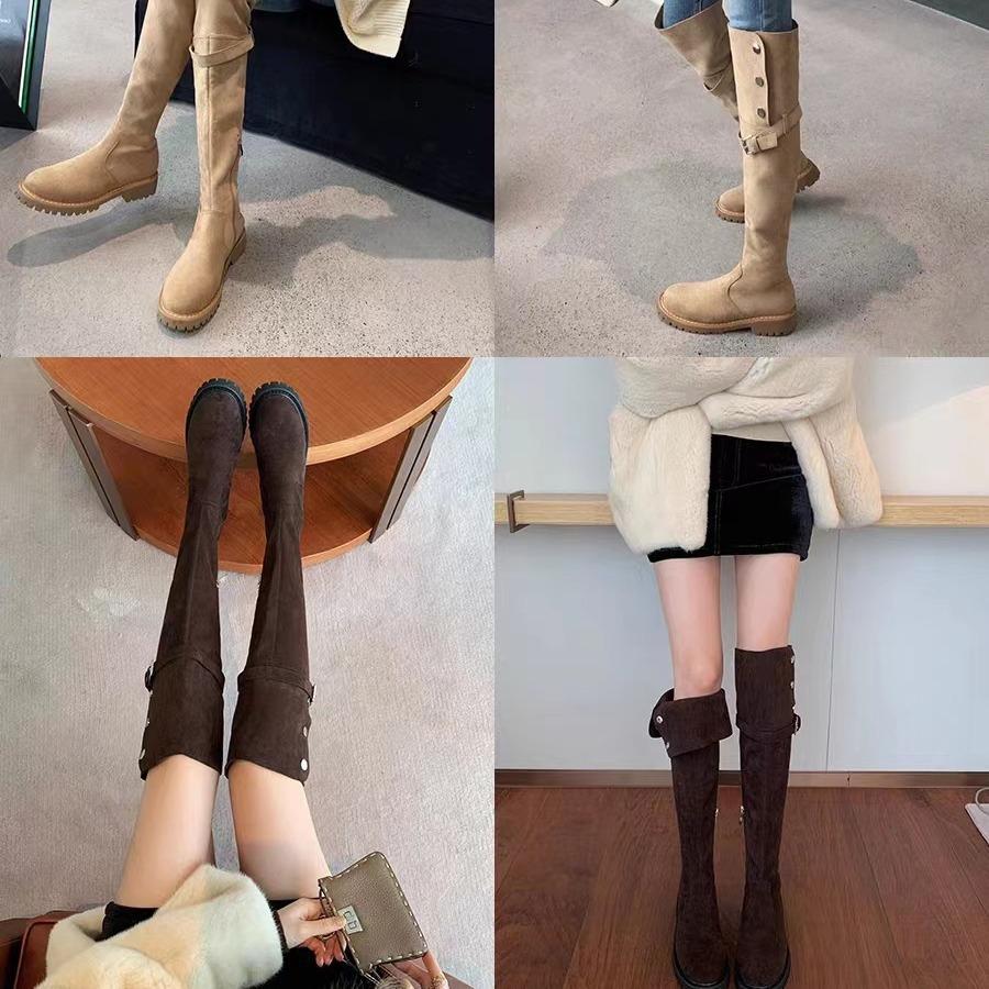 Lamb Wool Version~ Grape Mother Has the Same Knee Boots for Women's Autumn and Winter Thick-soled Boots, Thickened Velvet Warm Snow Boots.