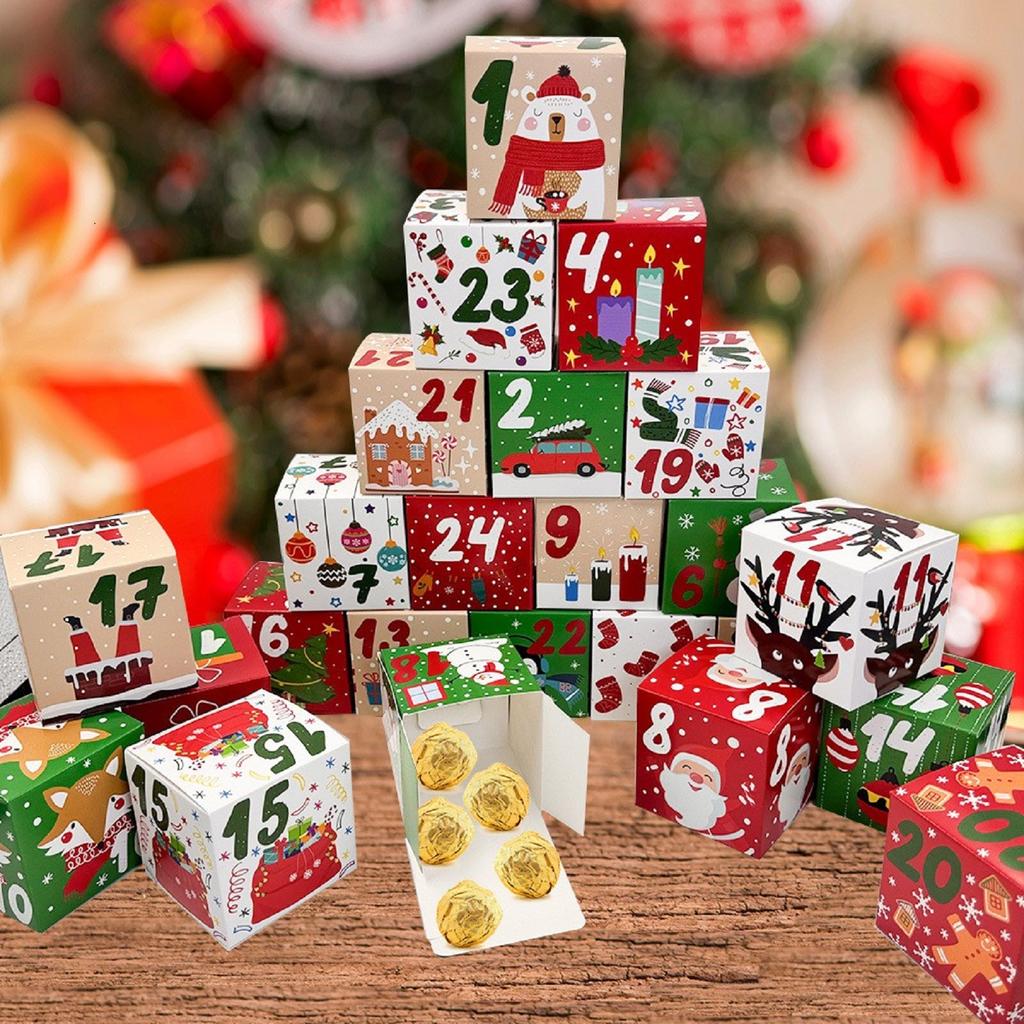 24 Christmas Advent Calendar Boxes, 24 Day Countdown Calendar, Gift For Adults And Children,  Christmas Cardboard Boxes To Make  Your Own