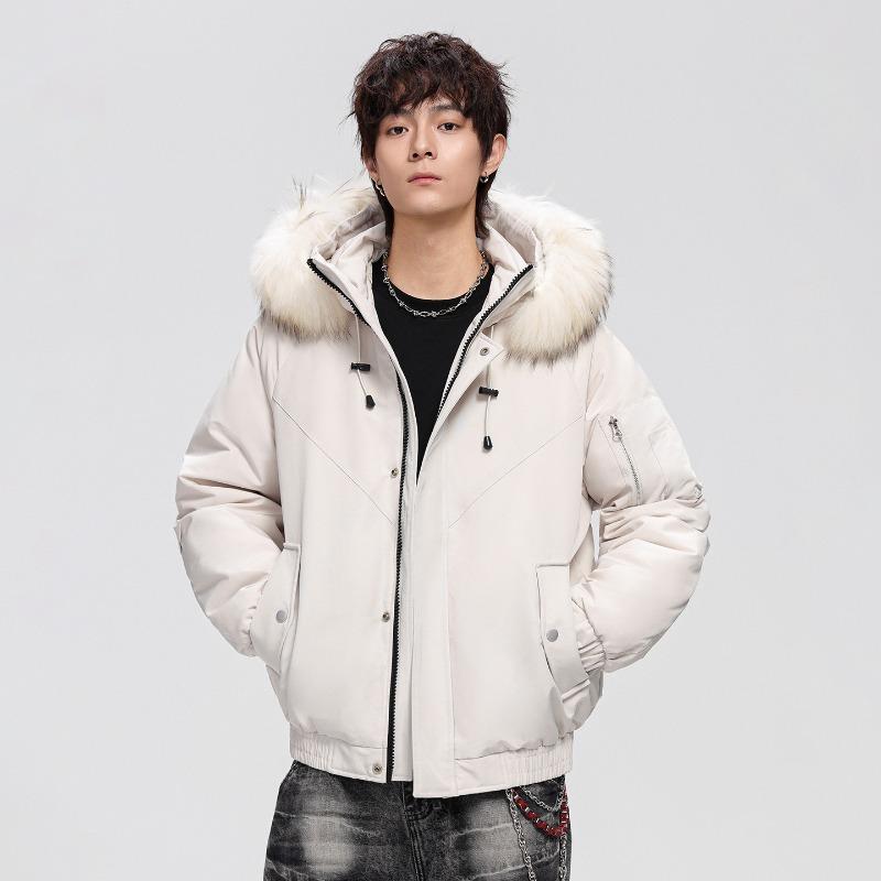 % Down New National Standard White Duck Down Down Jacket for Men and Women In Winter Loose Parker Thickened Large Fur Collar Jacket for Men