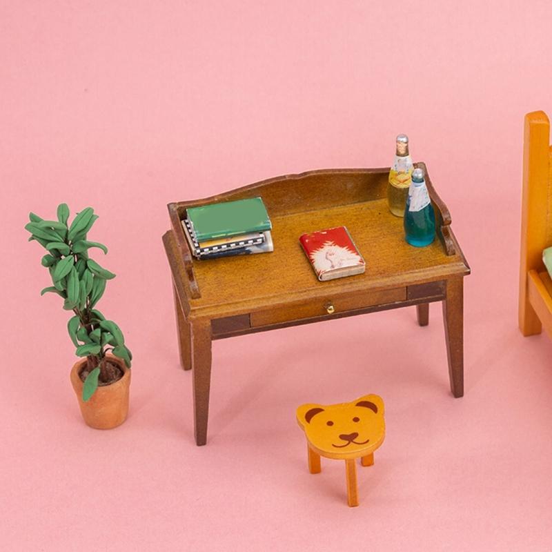 Tiny Study Desk 1/12 Miniature Model Realistic Dollhouses Accessory Creative Scene Building For Adults
