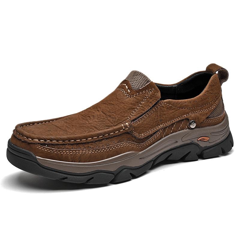 Men s Large Size Leather Hiking Shoes - Outdoor, Casual, Thick Sole 45