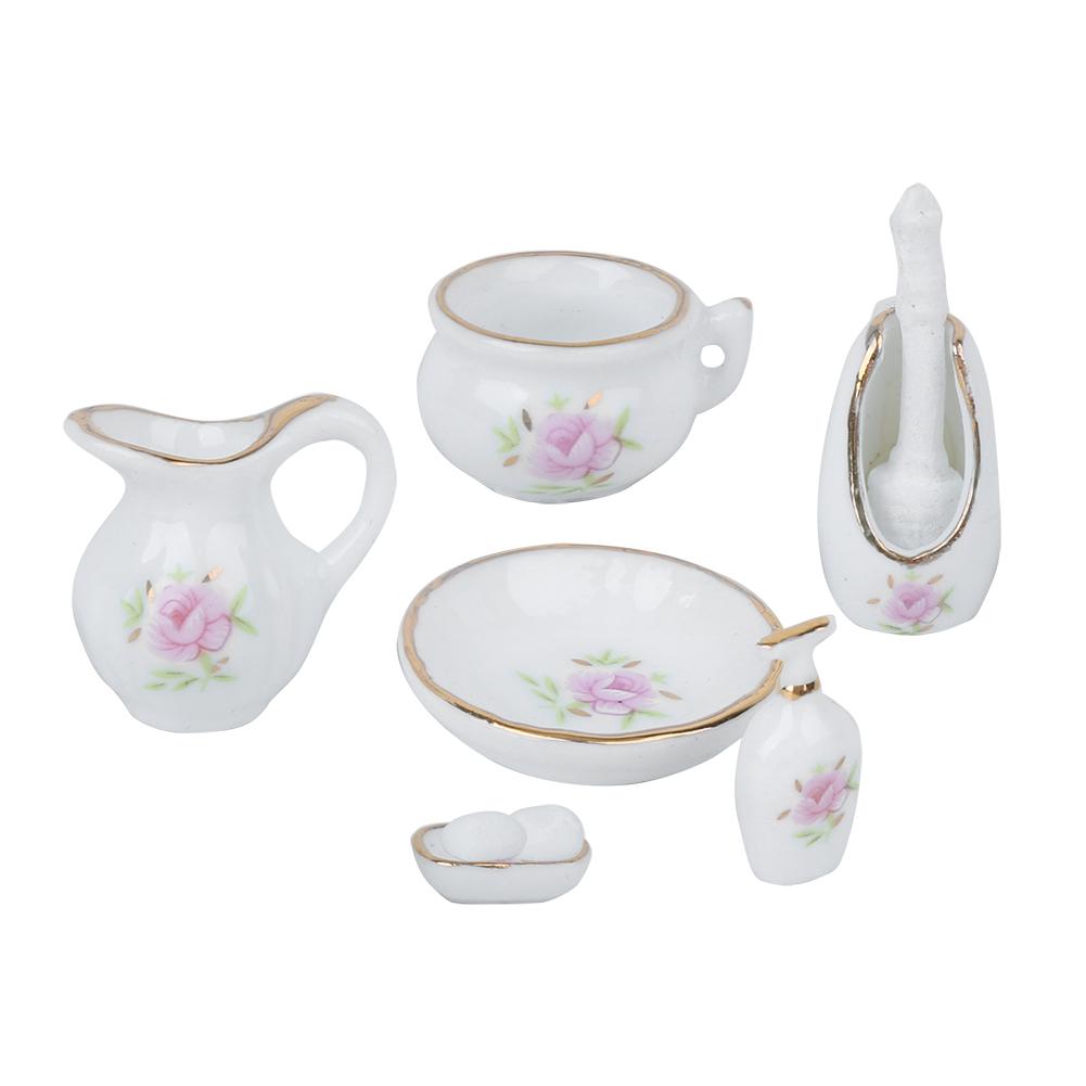 8Pcs 1:12 Miniature DIY Dollhouse Furniture Component Accessories Rose Bathroom PorcelainRose