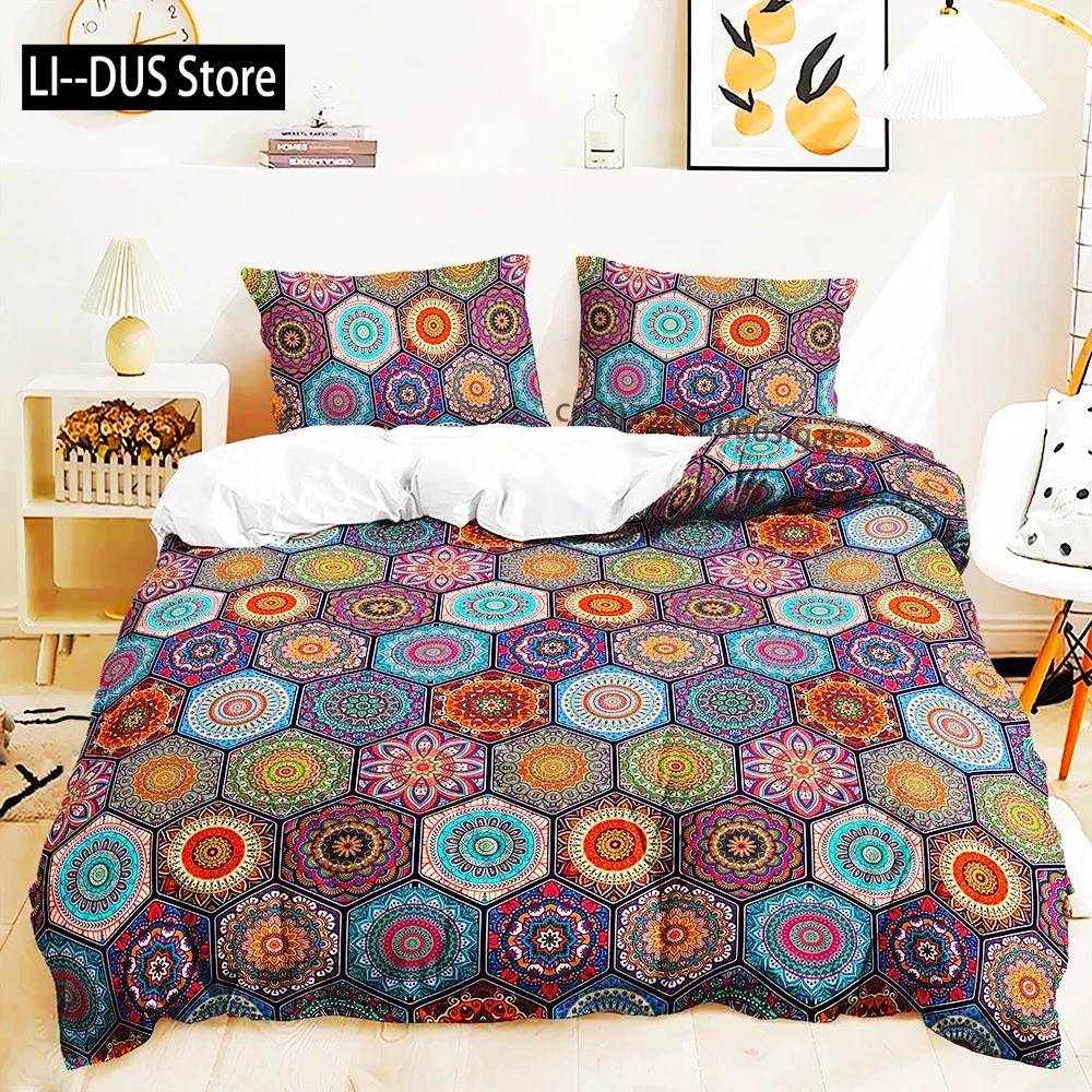 3d Bohemiskt Sängklädesset Boho Blommor Påslakan Örngott Queen King Size 2/3st Sänglinne För Kvinna Par