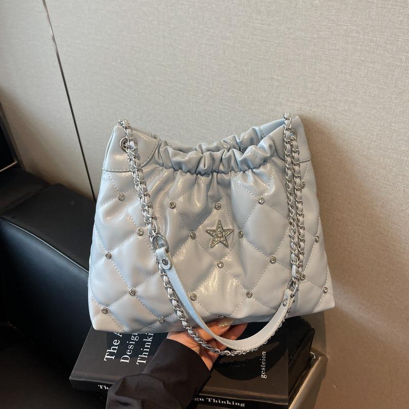 Rhombus chain small bag women's new fashion retro bucket bag versatile casual messenger bag