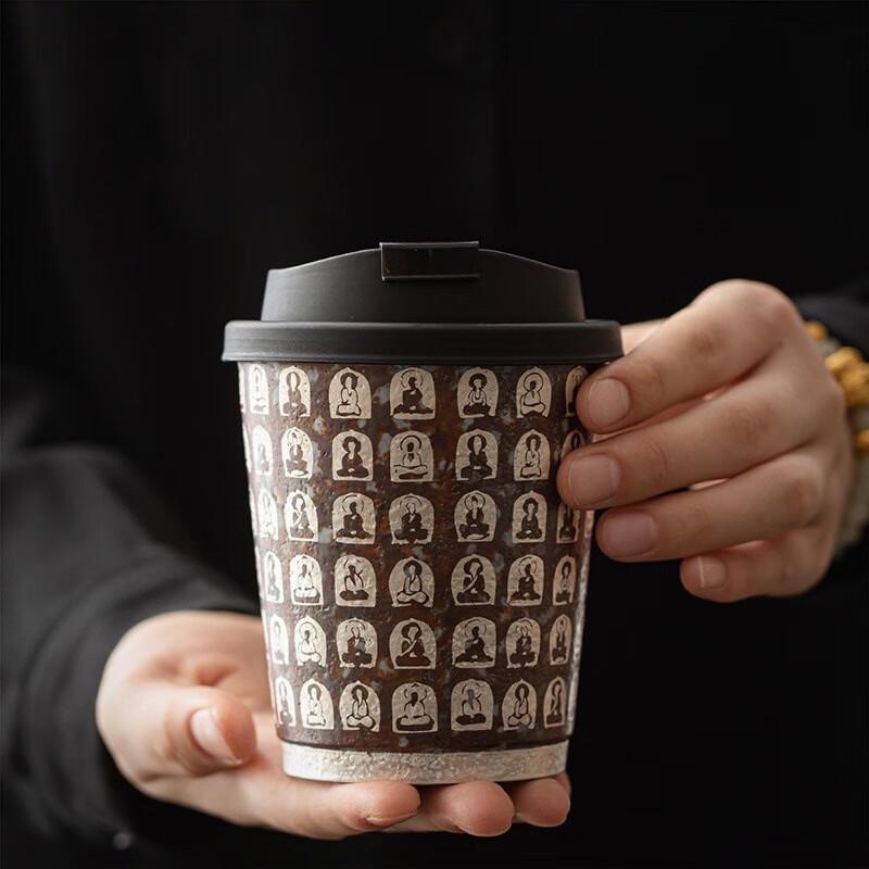 Gilded Buddha Ceramic Coffee Cup with Lid