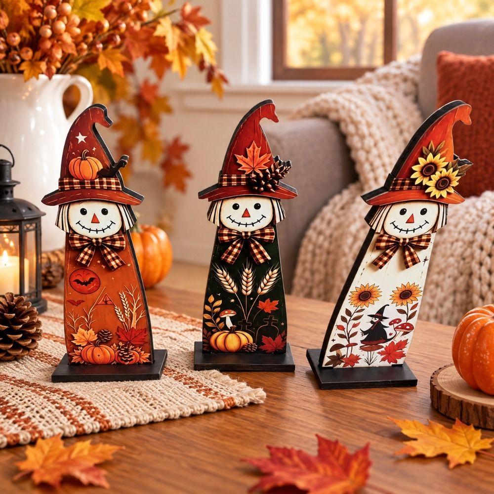 Autumn Themed Fall Scarecrow Wooden Sign Pumpkin Maple Scarecrow Table Decor  Holiday Gift