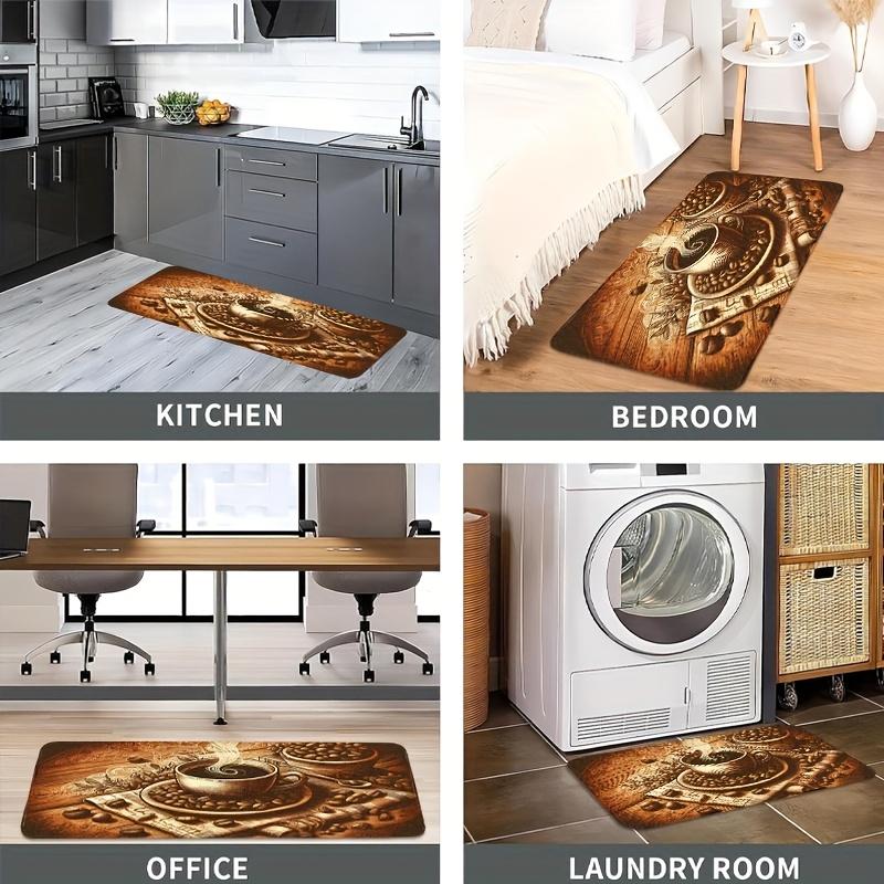 1Pcs Anti Fatigue Kitchen Rugs Coffee Theme  Print Waterproof Non-Slip Thick Cushioned Kitchen Mat Heavy Duty Comfort Standing Mat  Hallway Runner