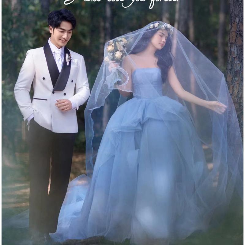 Kläder färg garn tubtopp Mori par blå bröllopsklänning släpande blomma gräsmatta ny klänning