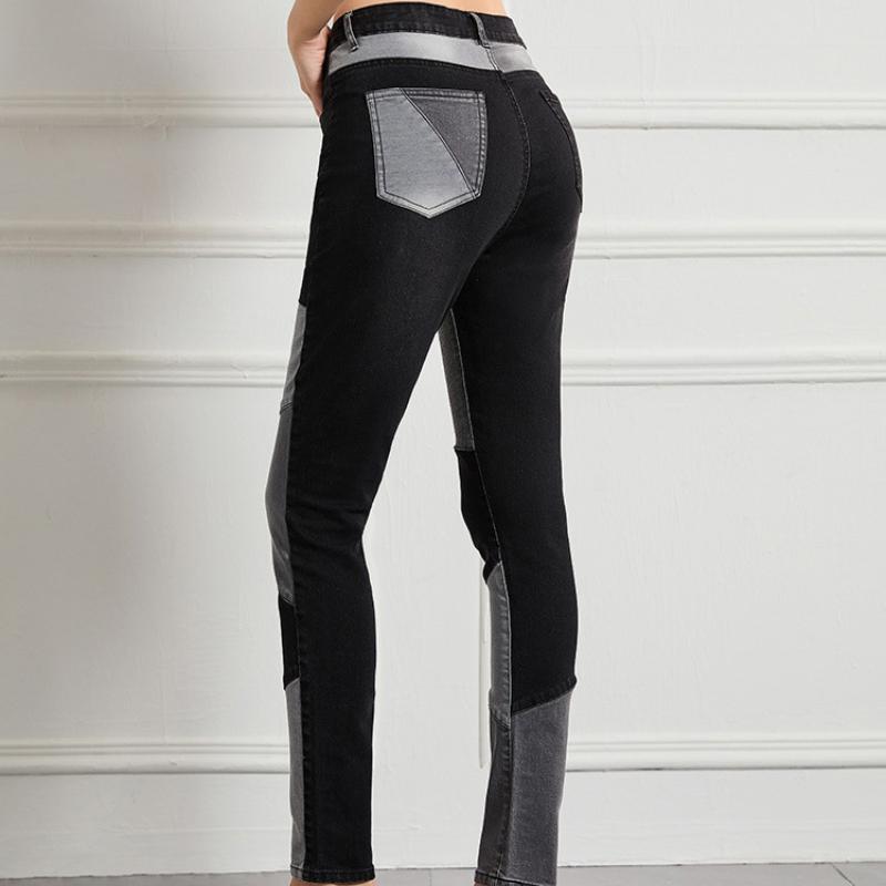 GMXIA Women's Jeans Slim High Waist High Stretch Splicing Trousers Large Size Women's Pants Clash of Colours