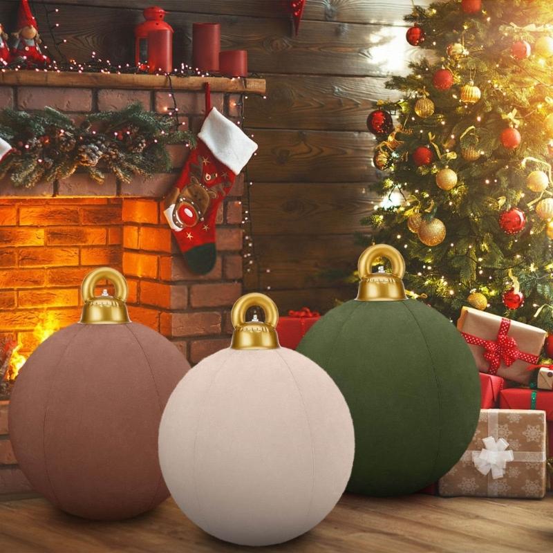 Velvet Inflatable Ornaments Balls Outdoor - 24 Inch Large Inflatable Christmas Balls, Reusable Blow Up Christmas Ornaments, Inflatable Xmas Decor for