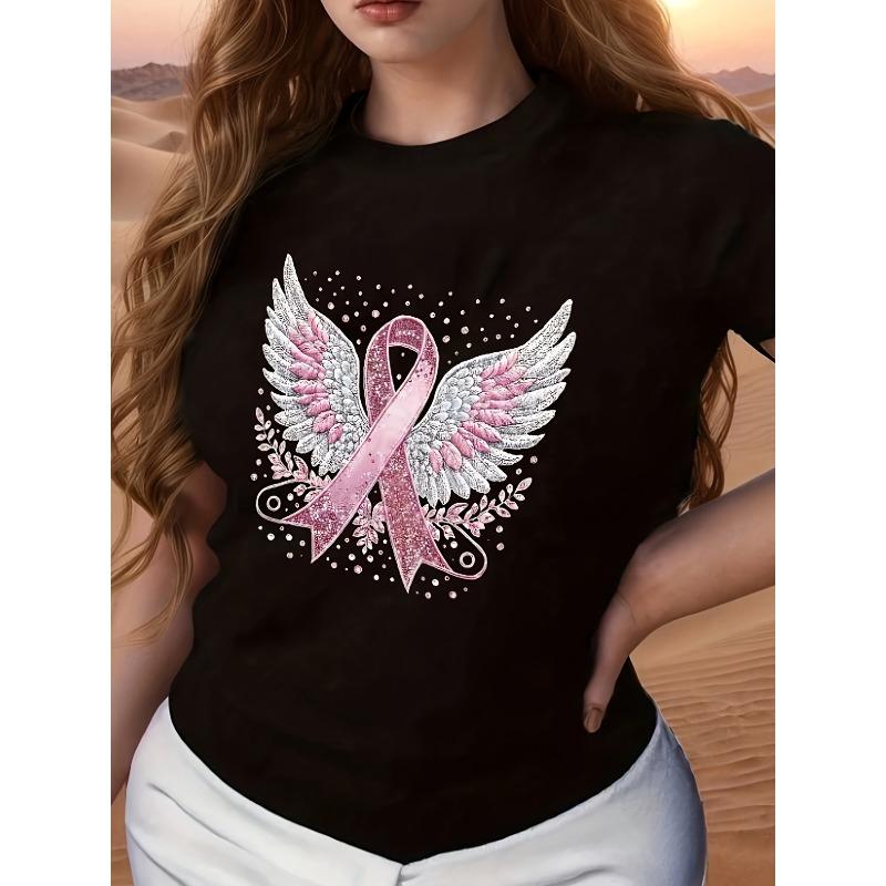 

European Size European Size Butterfly And Ribbon Prints, Designed in Pink And White for a Team Look, Featuring a Round Neck And Short Sleeves 4XL чорний