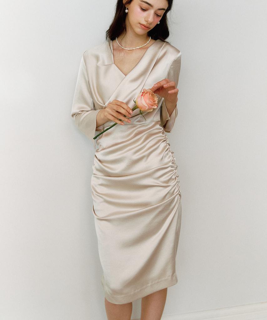 Neimkategoli Yves Draping Shirring Dress_Matte Beige