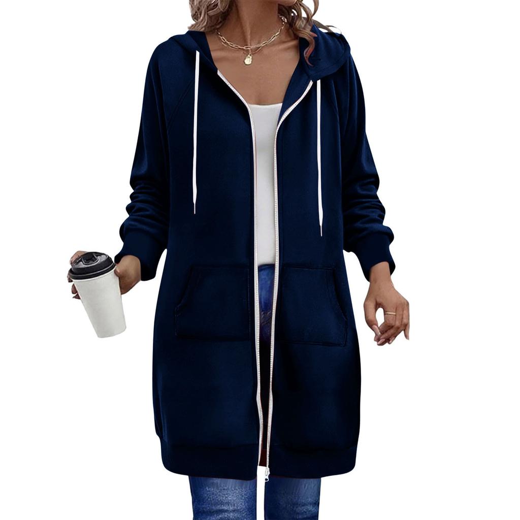 Giacca casual da donna alla moda a maniche lunghe e vestibilità ampia con felpa con cappuccio e cerniera