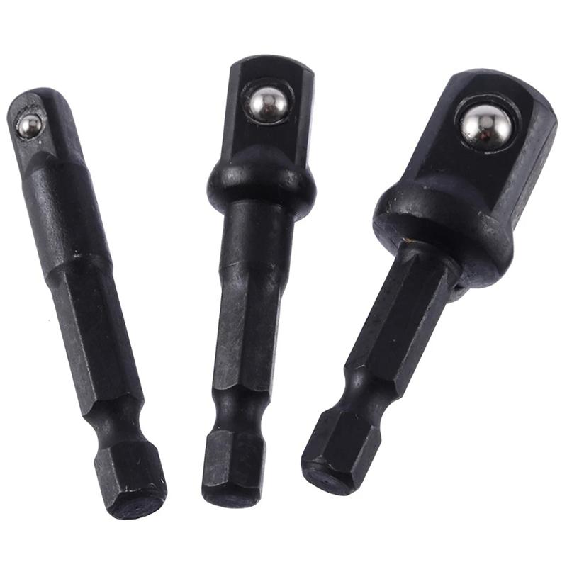 For Screwdriver Handle Tool 3Pcs 65-73mm Impact Socket Adapter 1/4 3/8 1/2 Inch Nut Driver Sockets Hex Shank Extension