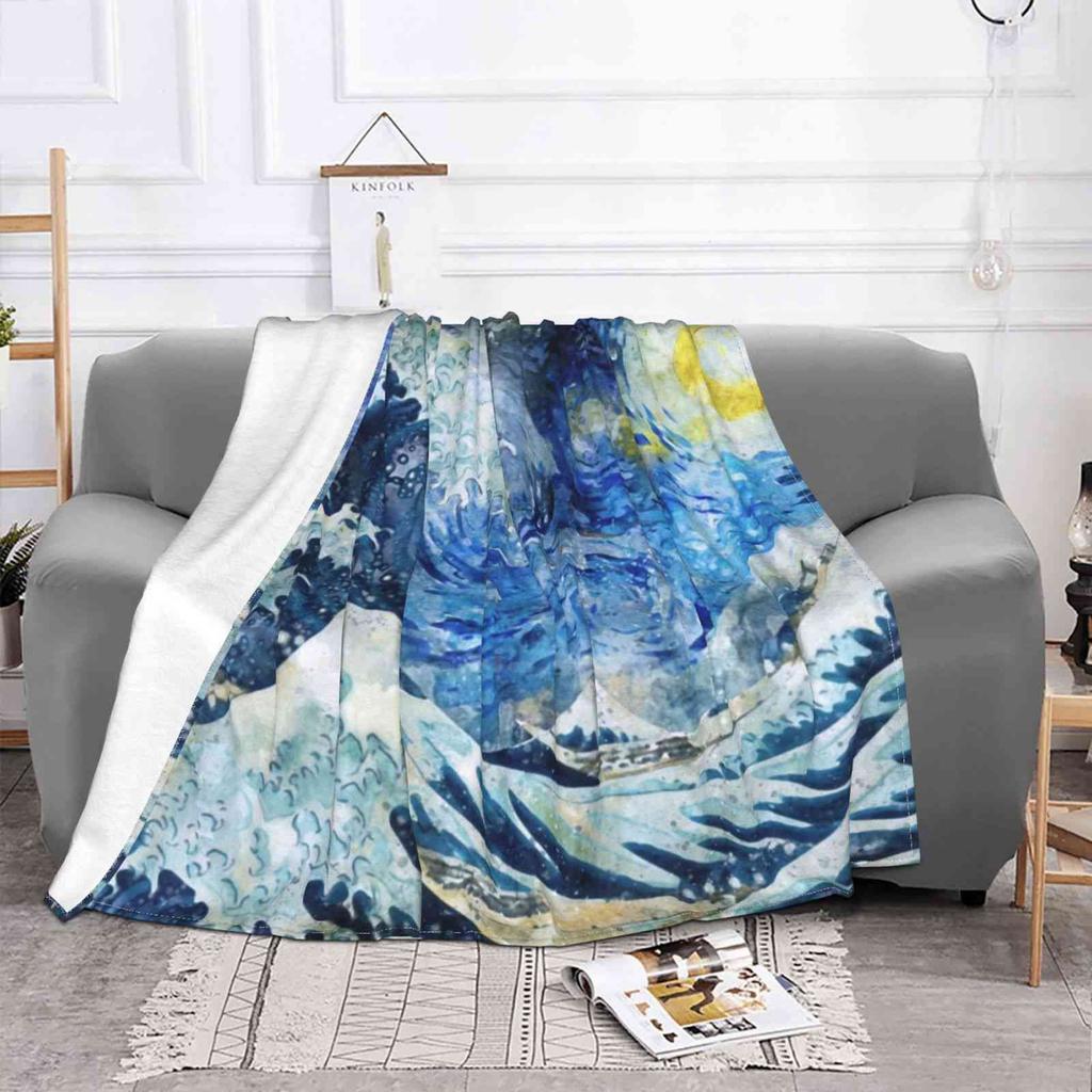 Great Wave During A Starry Night ( Click On Artist Notes ) Hot Sale Printing High Qiality Warm Flannel Blanket Great Wave