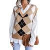 Womens Sleeveless Sweater Vest V Neck Plaid Loose Casual Stylish Skin Friendly Pullover Sweater Vest for Fall and