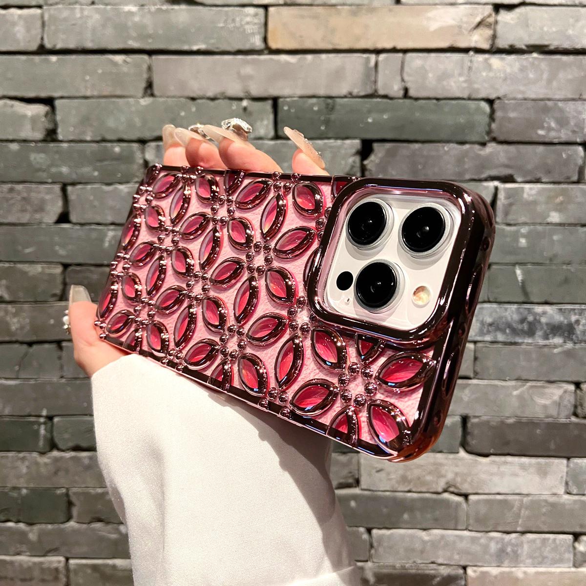 

Роскошный чехол для телефона с 3D покрытием Lucky Flowers для iPhone 11 12 13 14 15 Pro Max 11 Pro Max 12 Pro Max 13 Pro 14 Pro, мягкий чехол из ТПУ iPhone 11 розовый