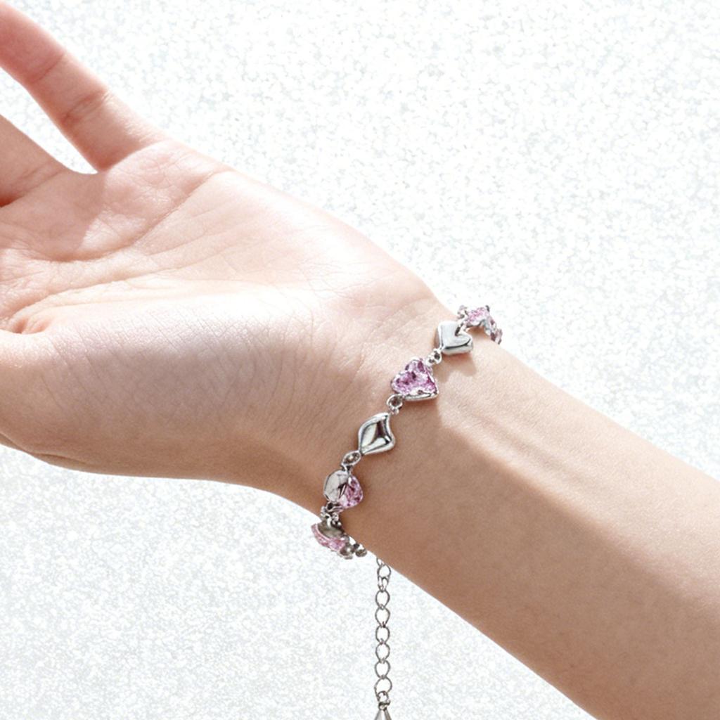 Women Bracelet S925 Silver Hrt Rhinestone Simple   Accessory Present for Friends
