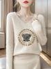 Women's Korean Style Andy Fleece Print Knit Round Neck Long Sleeve Autumn T-Shirt