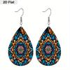 Charming Mandala Floral Black White PU Drop Dangle Earrings for women, Blue Orange Mandala Beach Theme Double Sided Hoop Earring
