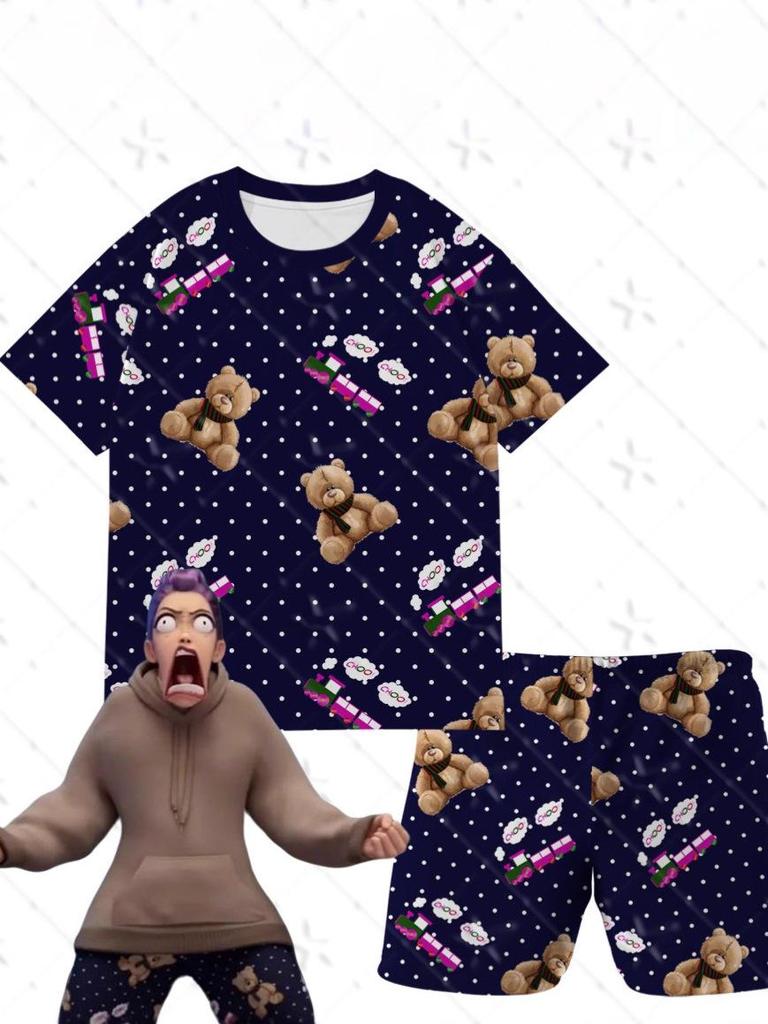 MIRA Kpop Dämonenjäger Pyjama-Set - Lila Bär Cosplay für Kinder, Kurzarm & Shorts