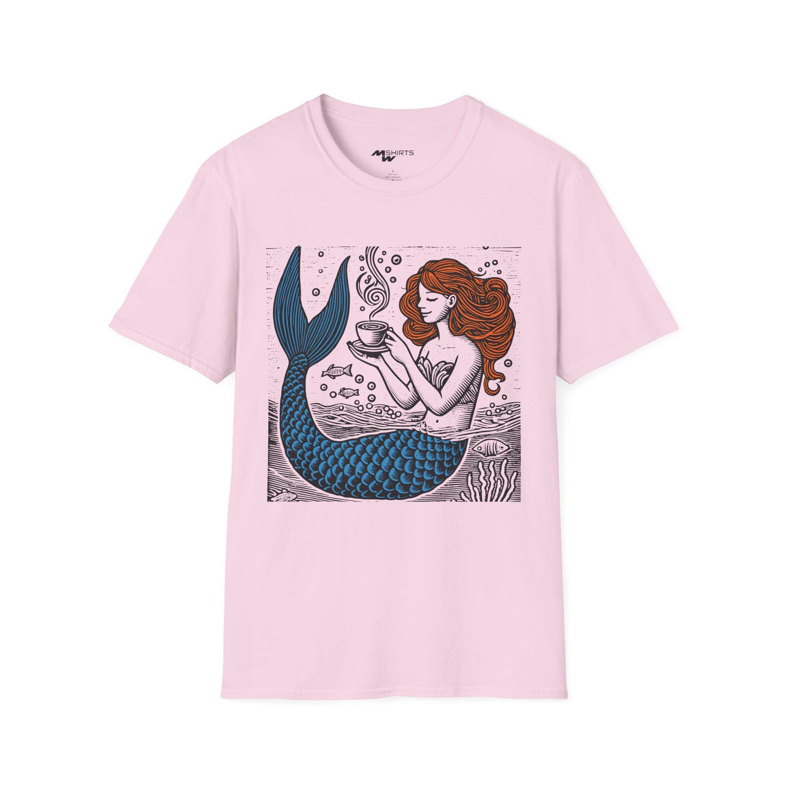 Mermaid Coffee Engraved T-Shirt: Unisex Graphic Tee, Ocean Lover Gift XL