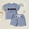 Toddler Boys Summer Outfits Letter Embroidered Waffle Short Sleeve T-Shirts Elastic Waist Shorts 2Pcs Clothes Set