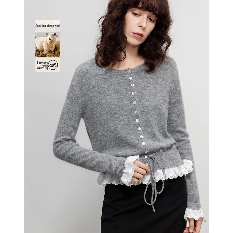 Demana Women s Wool Blend Lace Detail Knit Cardigan XL