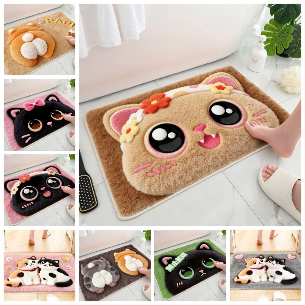 Soft Cat Pattern Floor Mat Non-Slip Animal Area Rug Trendy Bedside Carpet  Home Decor