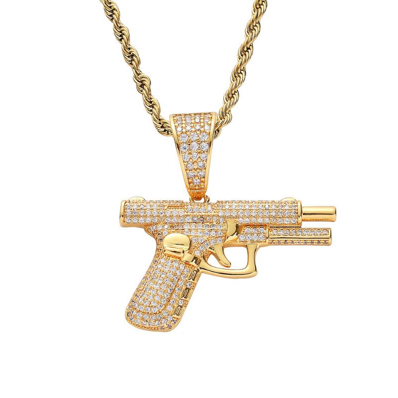 2026 New Fashion Hip Hop Crystal Pistol Pendant Personality Cool Rap Trend Pendant Necklace for Men Women Gift