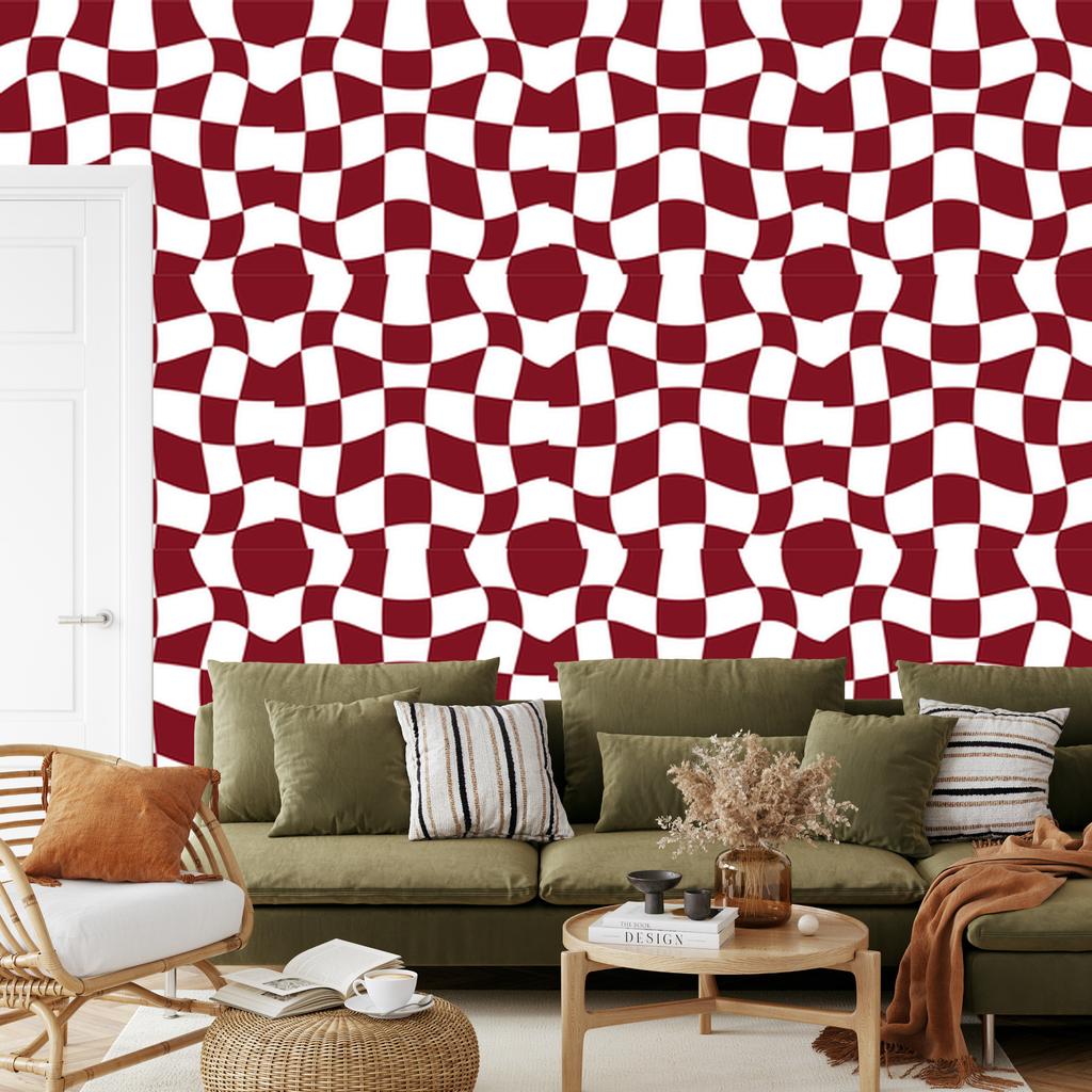 Wallpaper Casual Checkerboard Red and White 50x1000