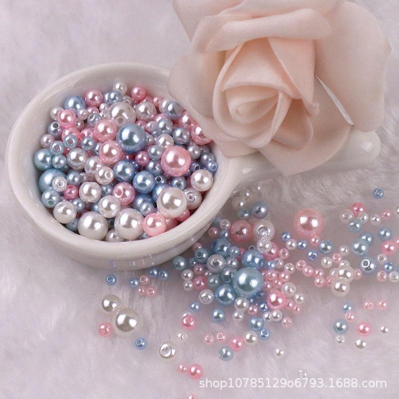3-8mm Straight Hole Round ABS Imitation Pearl Multicolors Round Acrylic Beads Loose Beads for DIY Craft Scrapbook Decoration
