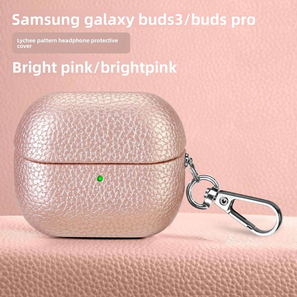 Applicable To Buds3 Bluetooth Headset Protective Cover, Solid Color Lychee Pattern Imitation Leather Hard Case Anti-drop Headset Protective Cover