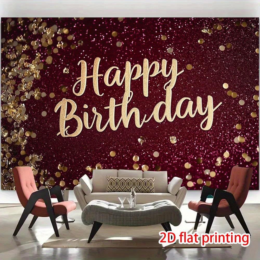 2D flat banner, 1 piece Party banner 2D printed "Elegant Wine Red Gold Shimmer Birthday Banner - yzb"