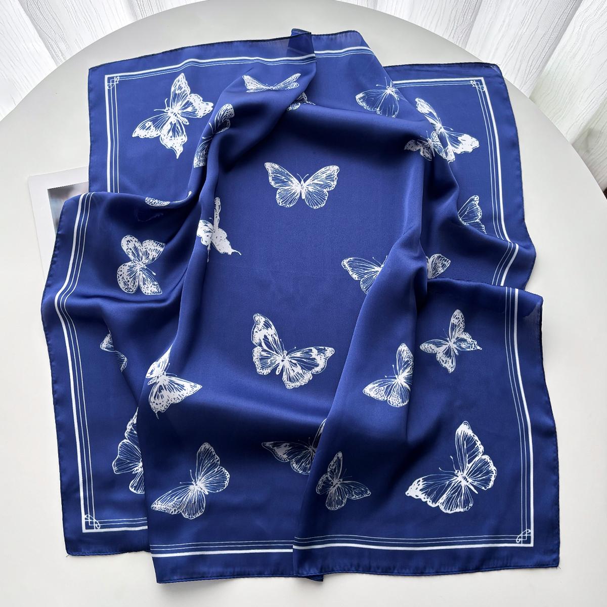 

Luxury Butterfly Square Scarf For Women Elegant Ladies Hijab Neckerchief Fashion Shawl Soft Stain Imitation Silk Bandana