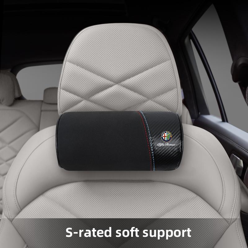 1Pcs Carbon Fiber Suede Car Headrest Seatbelt Shoulder Cover For Alfa Romeo 156 159 147 4C 8C 166 Giulia Giulietta Mito Stelvio zq5
