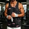 Men's Casual Hawaiian Print Outdoor Sports Tank Top Sleeveless Round Neck Summer Beachwear Gym Workout Shirt