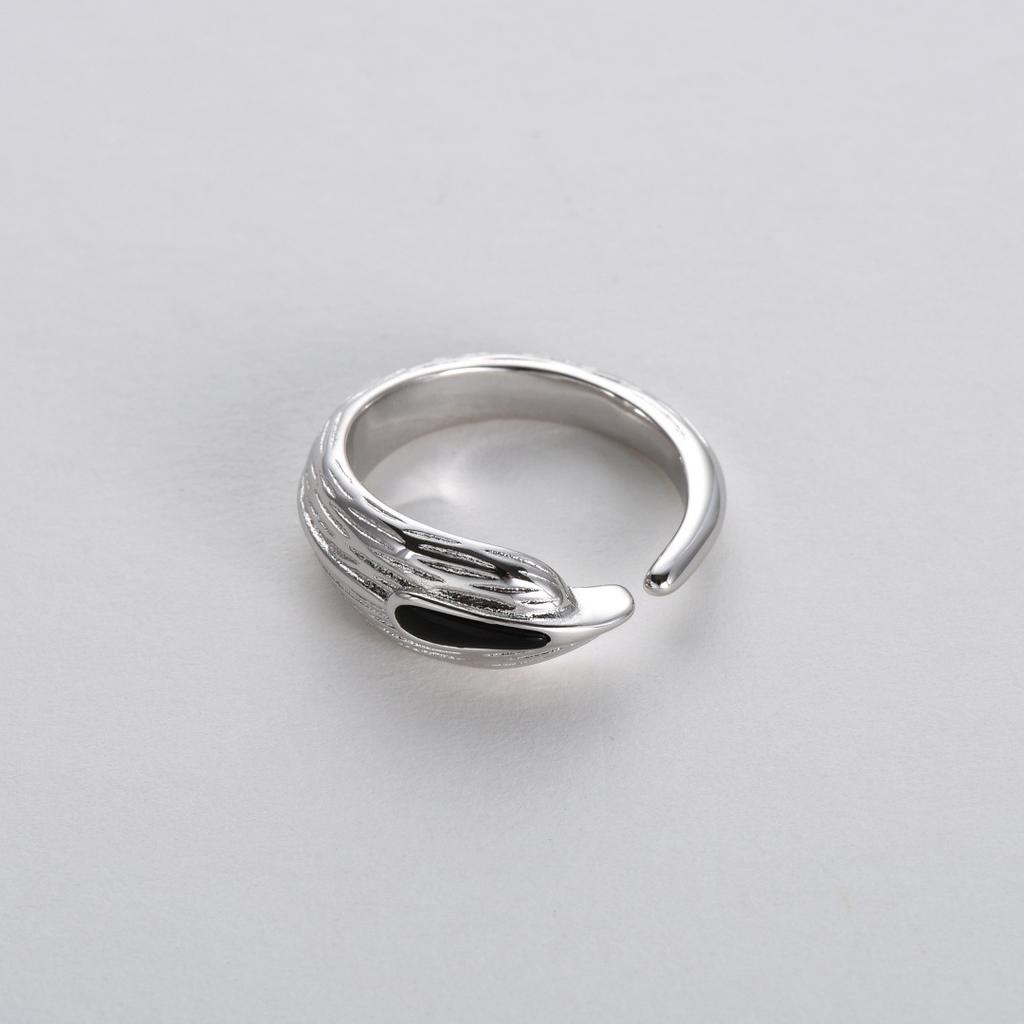 Original Design Creative High-End Metal Inlaid Black Agate Open Ring Trendy Fashion Unique Ring