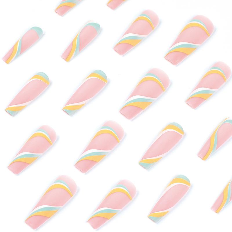 Wearing nail piece Multicolor wavy French nail matte nail piece Wearing nail finished long nail piece