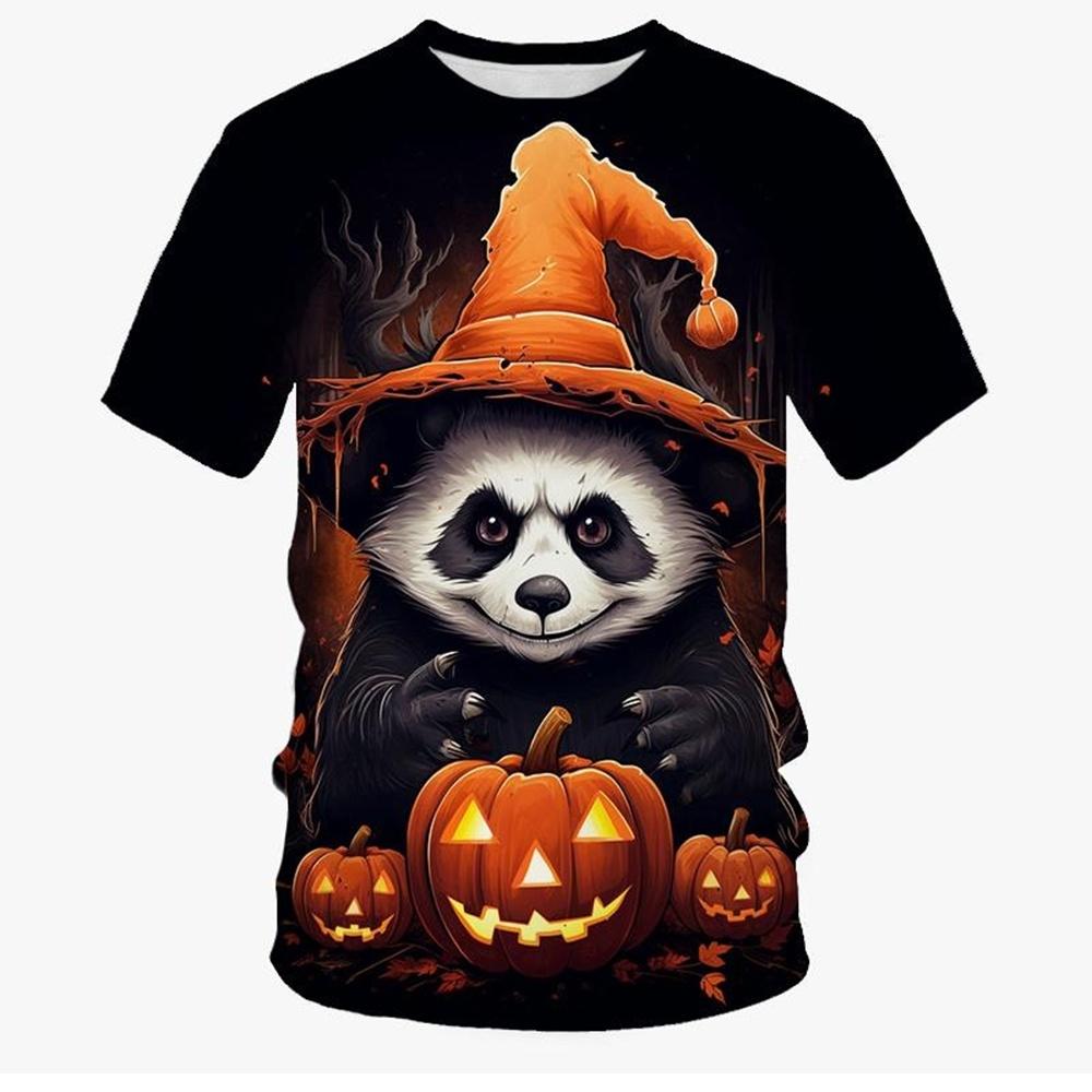 Halloween Children's T-Shirt Funny Panda Pumpkin 3D Print Summer Tops Casual Loose Pullover Tees 3-14y Gifts Children's Clothing