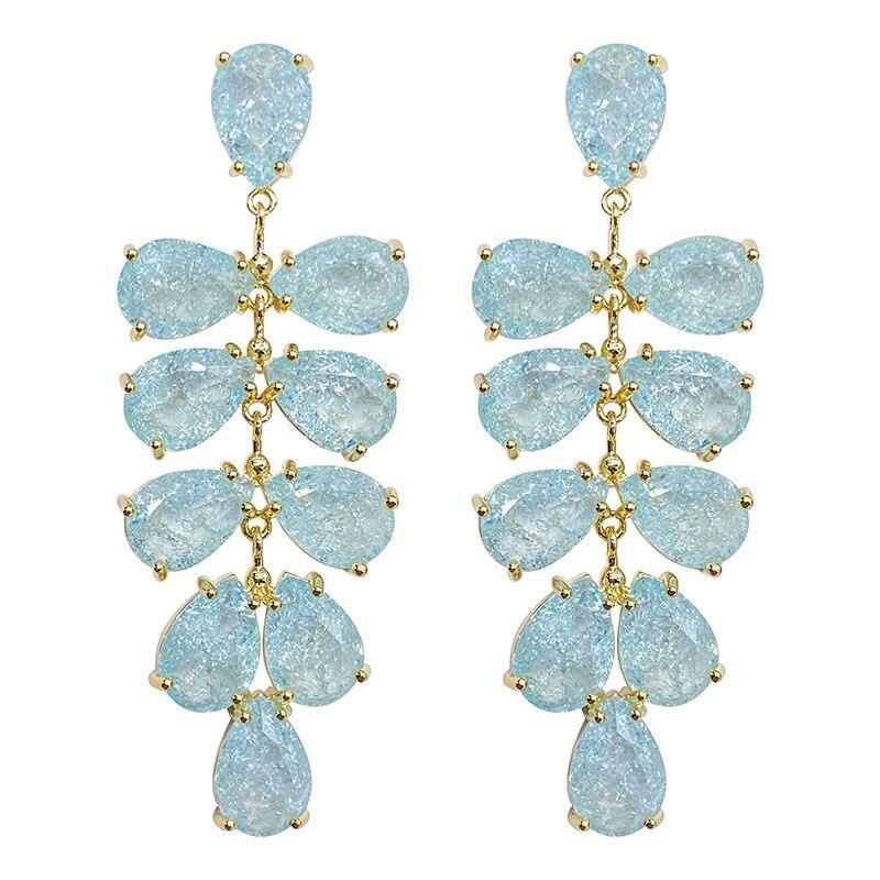 Značkové Náušnice Šperky Ženy Móda Kubický Zirkón Visacie Dlhé List Kvet Náušnice Meď Pozlátená Šperky