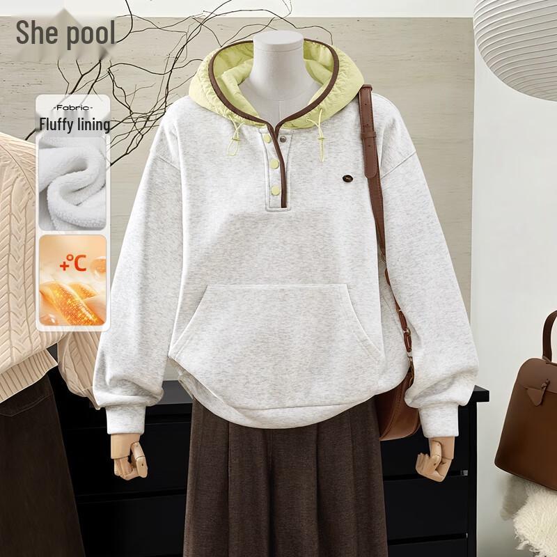 

Women s Fleece-Lined Color Block Patchwork Hooded Sweatshirt L
