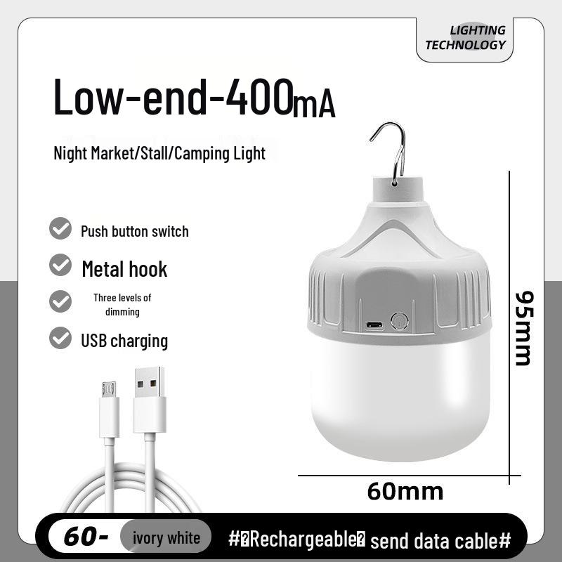 USB Rechargeable LED Emergency & Camping Light: Wireless, Energy-Saving Bulb for Outdoor Markets & Street Stalls