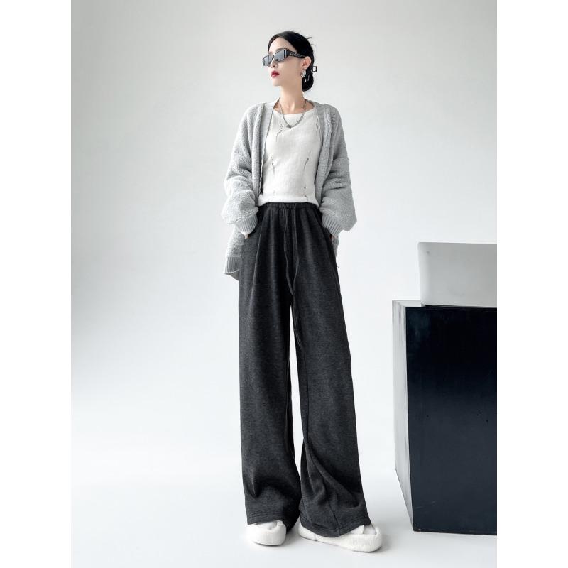 Real autumn and winter new glutinous rice pants women's high waist loose drape straight casual wide-leg pants thickened and velvet pants
