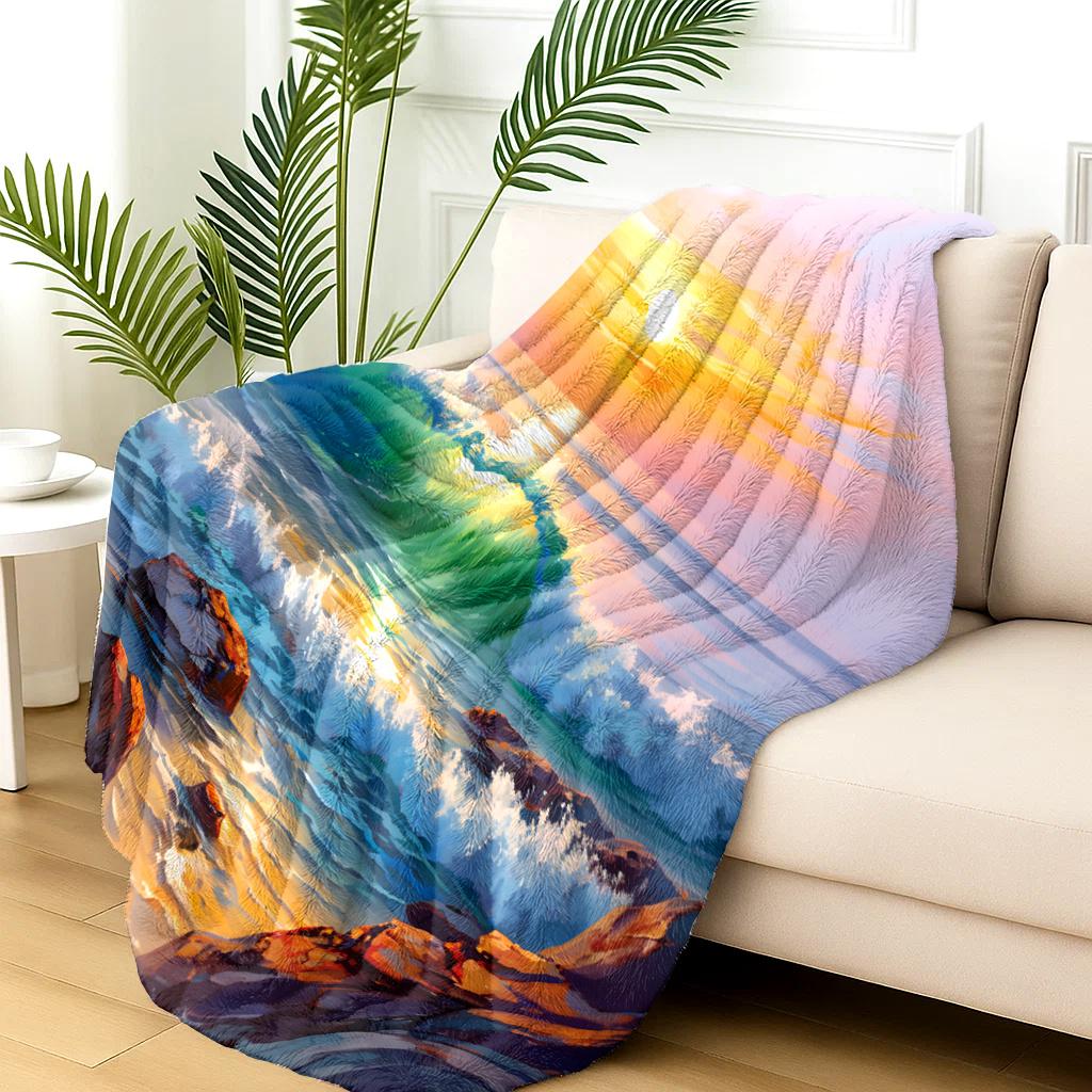 Inspiration Ocean Sunrise Pattern Flannel Printed Blanket Suitable for All Seasons Suitable for Living Room Office Sofa Travel