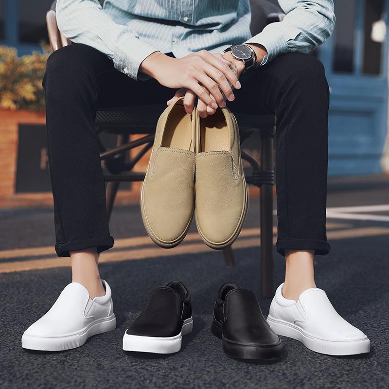 2022 Spring Newest Men Casual Shoes Solid Color Flat Light Shoes Leather Non-Slip Shoes Comfortable Soft Sole Shoes Outdoor Leisure