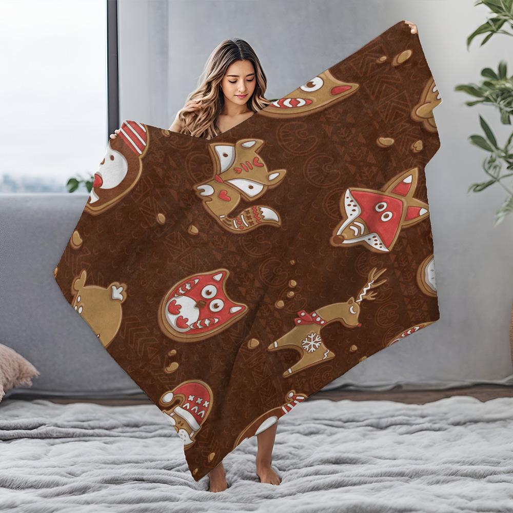 Cozy Throw Blanket Cute Animal Pattern Flannel Soft Warm Bedspread Living Room Decor Gift Christmas Holiday Home Decor